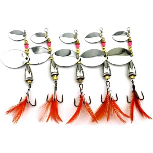 10PC 9.3cm Double Sequin Metal Spoon Lure 16.3g Spinner Fishing Lure Bass Baits Feather Hook