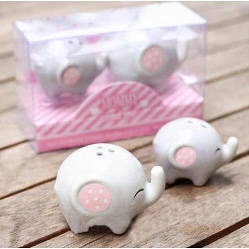 100pcs=50sets/lot Baby Shower Mommy And Me Little Peanut Elephant Ceramic Salt And Pepper Shaker Wedding Favors Gifts ZA1217