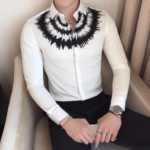 17 in the fall of the new special element printed shirts Cultivate morality long-sleeved men shirt - CS06P58 A238-1