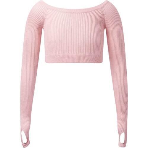 2021 Kids Girls Sweater Autumn Long Sleeve Pullover Skin Tight Ballet Dance Cropped Crochet Knitted Crochet Top Sweater Knitwear