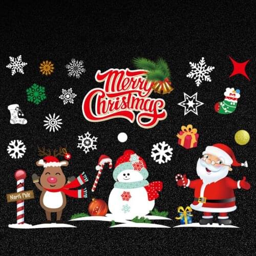 2021 Large Size Christmas Wall Stickers Snowman Snowflake Santa Window Glass Removable Decals Room New Year Home Decor