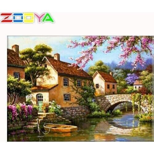5D Painting Full Diamond Diamond Painting Landscape Small Bridge Cross Embroidery Mosaic Diamond Painting Home Decoration Sp655