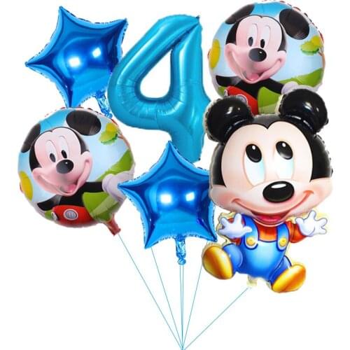 6PCS Disney Mickey Minnie Mouse Theme Cartoon Foil Balloons Set Baby Shower Birthday Party Decorations Kids Classic Toy Gifts