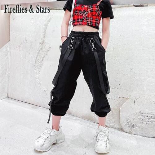 Spring Summer Girls Pants Baby Suspender Trousers Kids Bottoms Children Pants Fashion Streetwear Hip Hop Belt 5 To 13 Yrs