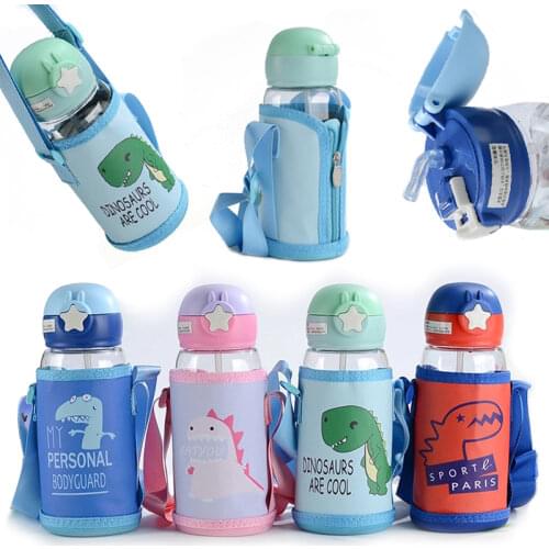 Kids Water Sippy Cup with Bag Cartoon Baby Feeding Cups with Straws Leakproof Water Bottles Outdoor Portable Childrens Cups