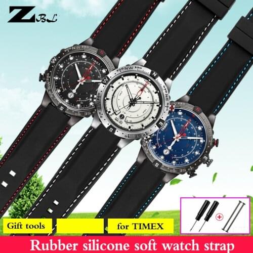 For mens Timex T2N720|T2N721|T2p141|T2n722|723|738|739 Watchband waterproof rubber Strap 24*16mm lug end with tools Screw pins