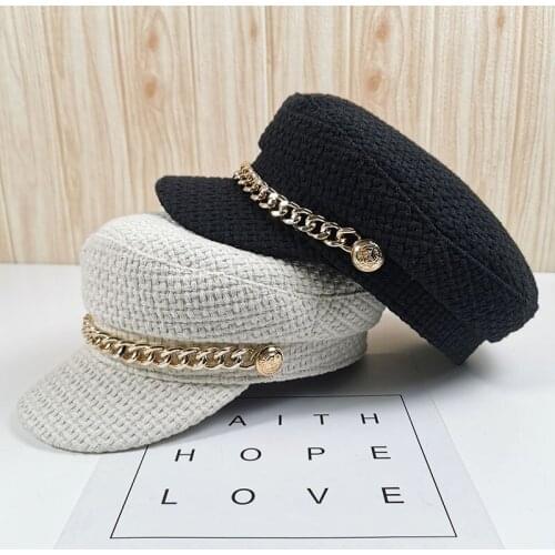 Women Metal Chain Octagonal Hat Leisure Baseball Cap Beret Cap
