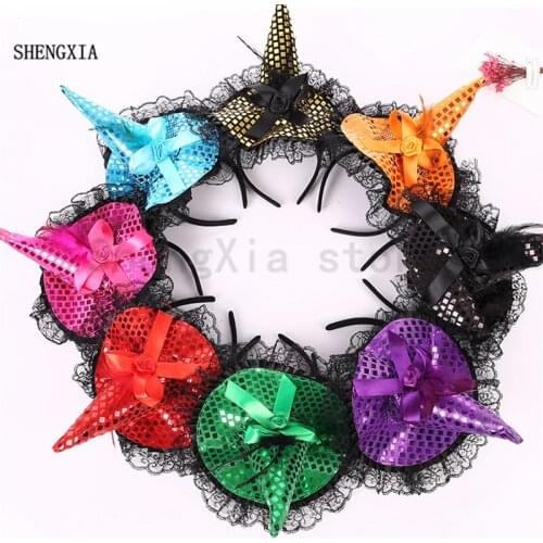 Halloween sequins hat witch hat headband holiday masquerade bow witch hat hair accessories headband