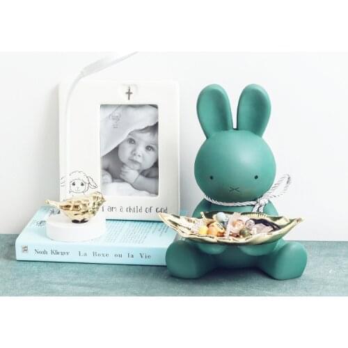 Interior Statues Sculptures Living Room Table Art Rabbit Ornaments White Green Yellow Tray Storage Ornaments Home Figurines