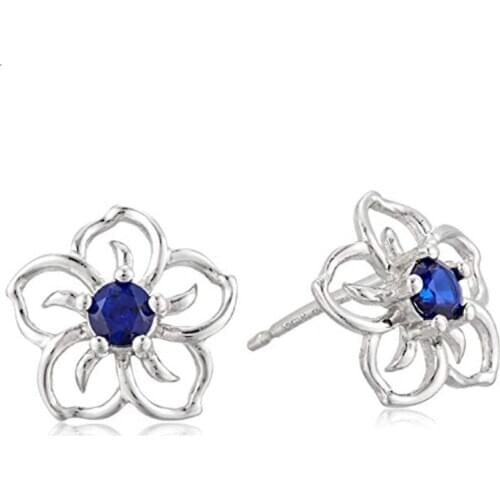Exquisite Silver Color Hollow Flower Sky Stud Earrings Blue/Red Gems Crystal Earrings Bridal Wedding Earrings Fine Jewelry Gifts
