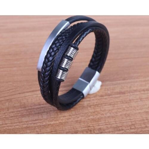 Classic Hand Woven Multilayer Combination Leather Bracelets Men Glamour Stainless Steel Punk Jewelry