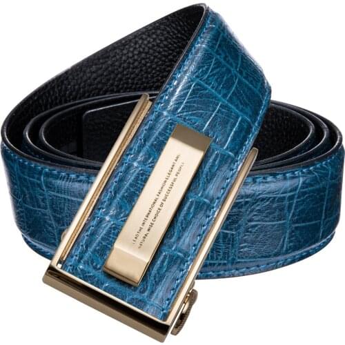 Leather Belt For Men High Quality Cowskin Mens Belt Blue Strap High Quality Automatic Buckle Male Belt For Business DK-2036