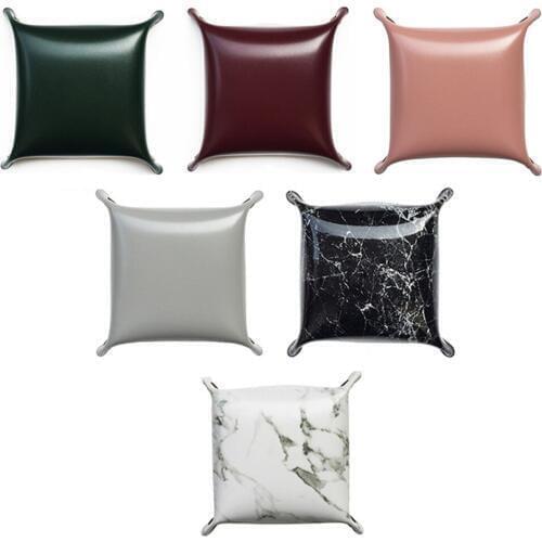 Leather storage tray Jewelry tray Foldable Storage Box PU Leather Square Tray for Dice Table Games Key Wallet Coin Box Tray Desk