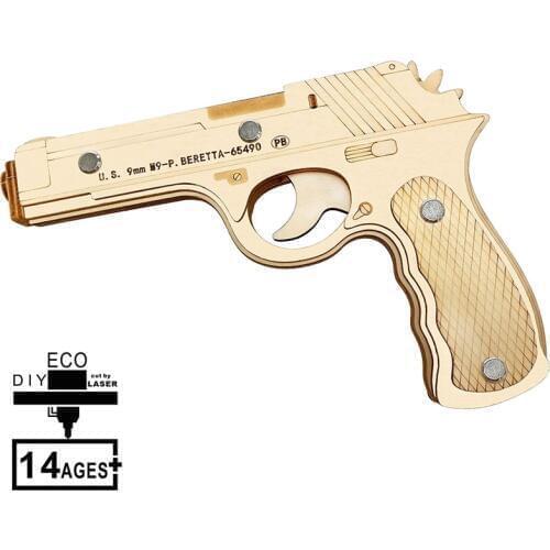 Creative 3D Puzzle Rubber Band Gun DIY Woodcraft Assembly Kits Puzzle Game Shooting Toy Gift for Adults Boys