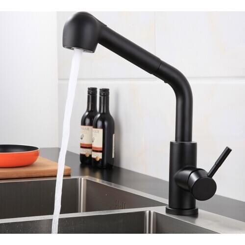 304 Stainless Steel Hot Cold Water Mixer 360 Rotatable Kitchen Black Save Water Tap Faucet With 2 Functions Pull Out Sprayer