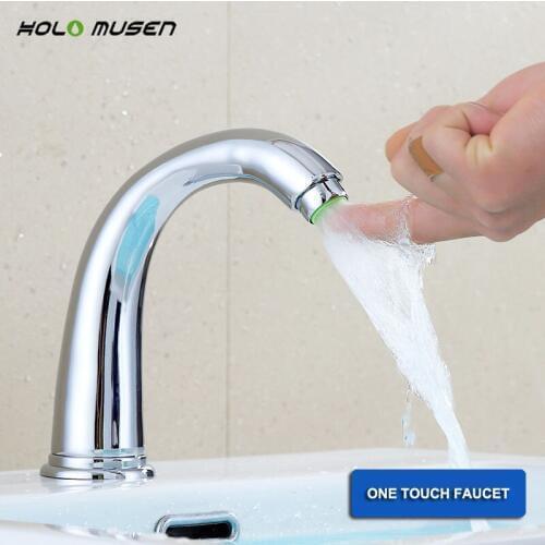 New Brass Chrome Cold Water Basin Tap Hygienic One Touch Control Faucet Water Saving For Bathroom