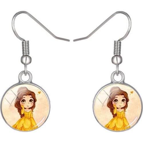 Disney Cartoon Q Version Princess Pendant Earrings Trendy Glass Convex Spherical Pendant Glass Earrings Jewelry