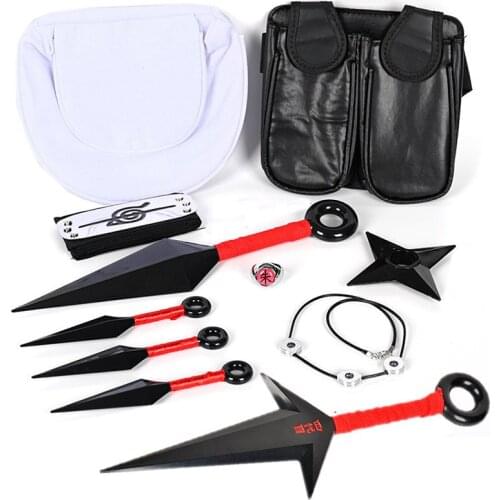 Naruto Weapons Ninja Bag Kunai Headband Gloves Shuriken Set Toys Kids Cosplay Itachi Anime Figure Prop Apparel Cool Accessories