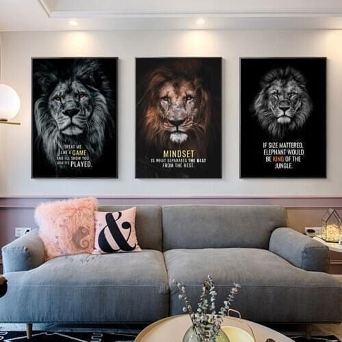Wild Lion Animal Art Canvas Posters Motivational Quotes Wall Art Prints Painting Wall Picture for Living Room Home Cuadros Decor
