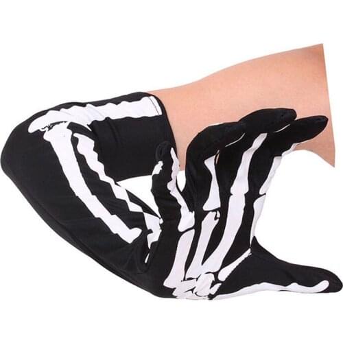 New Arrival 1 Pair Unisex Full Finger White Skeleton Gloves Halloween Skull Skeleton Print Gloves Long Arm Warm Glove Cosplay