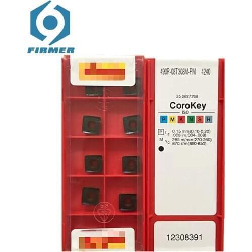 Original Carbide Inserts 50pcs Lathe Inserts 490R-08T308M-PM 1030 4240/4030 Metal Cutter Lathe Turning Tool Cutter