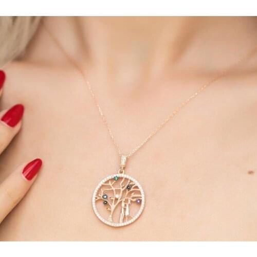SRO Fashion Love Tree Model Rose Plated Sterling Silver Necklace Modern Italian Design Premium Jewelry For Women Hand Made