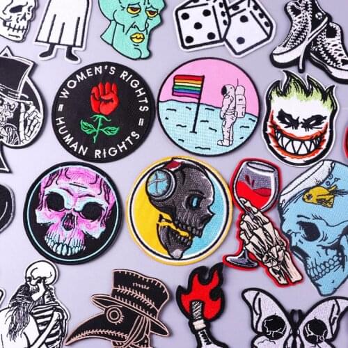Skull Alien Patch Embroidered Patches For Clothing Thermoadhesive Patches Punk/Skull Badge Iron On Patch for jacket Diy Stripes