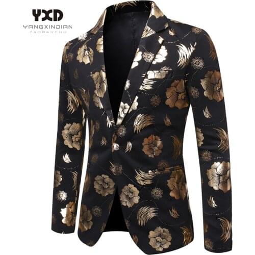 Fashion Gold Print Suit Jackets Luxury Men Brand Jacquard Slim Fit Blazer Banquet Party Stylish Dress Festival Singer Costume