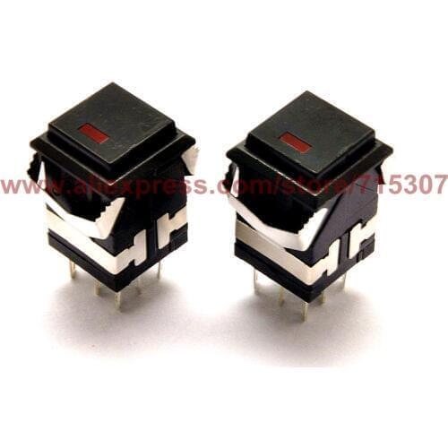 PHISCALE 10pcs self locking push button switch with light KD2-21 3A 250V 8pins DPDT black 19x19mm
