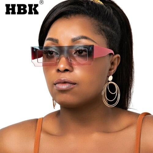 HBK Vintage One Piece Square Sunglasses For Women Men Modern Rock Small Rectangular Sun Glasses New Fashion Eyewear UV400