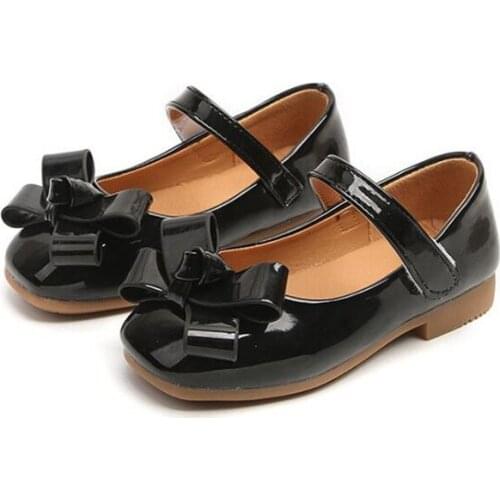 Spring autumn Children girl Bright pu shoes Girls bowknot Shoes Flat princess Shoes 26-36 black red pink