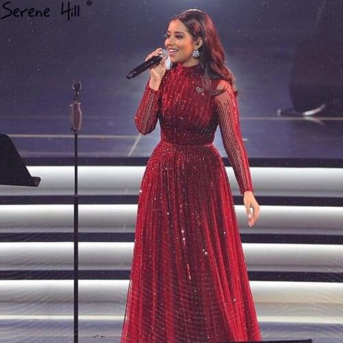 Wine Red Muslim Luxury Evening Dresses Gowns 2021 A-Line Sparkle Beading For Women Party BLA70991 Serene Hill