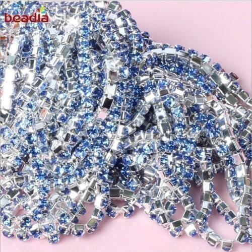 High Density Hot Sale 2/2.5/2.8/3mm Flatback Light Blue Rhinestone Chain For Decor Craft Sewing Clothes Accessories
