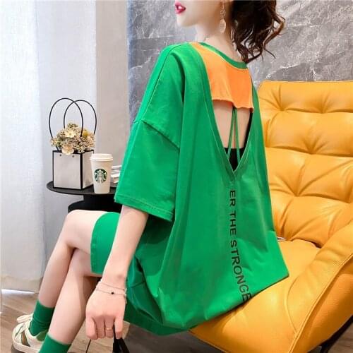 Woman Tshirts Long below the Knee T-shirt Womens Short-Sleeved Summer Dress Loose Ropa Mujer Camisetas