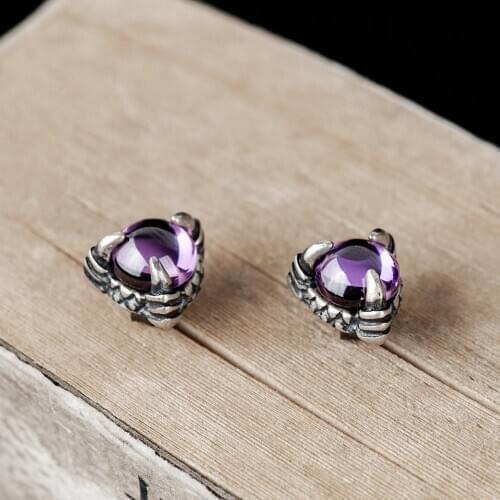 925 Sterling Silver Garnet Stud Earrings Women Earring Gothic Party Wedding Jewelry for Girls Women Jewelry Fashion Earrings