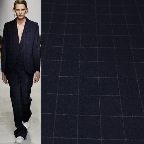 Red Raspberry Japanese Navy Blue Plaid Worsted Wool 100%Wool Garment Material Autumn Women Jacket Suit Sewing Cloth Freeshipping