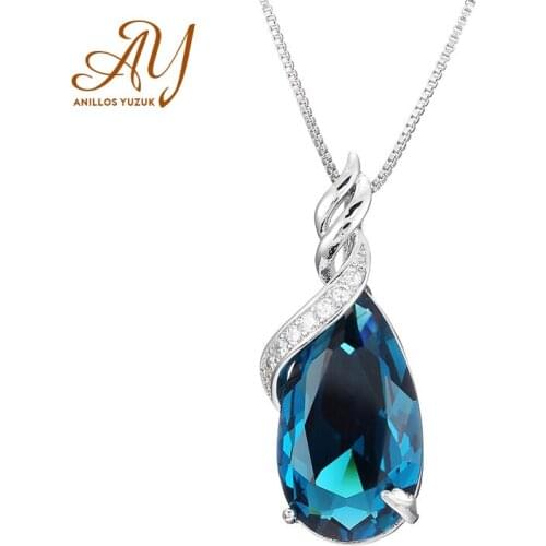 Anillos Yuzuk 925 Silver Jewelry Luxury Blue Water Drop Topaz Necklace Pendant for Women Silver Chain Necklaces Wedding Jewelry