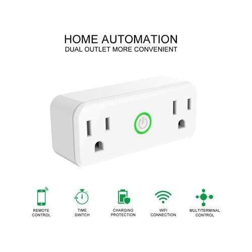 1 pc Mini WiFi Smart Socket US Standard Dual Outlet Wall Switch Plug Work with AMZ Alexa Google Home Voice Control Socket