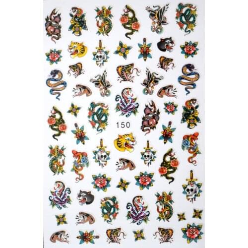 10PCS Nail Decals DesignerBrand 3DFlower Snake Smiley Nail Sticker Bee Nail Slider Cartoon Character Nail Supplies Decoration