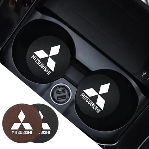 2Pcs Leather Cup Holder Non-slip Mat Car Styling Decoration Accessories For Mitsubishi Lancer Pajero Sport ASX Mirage Xpander