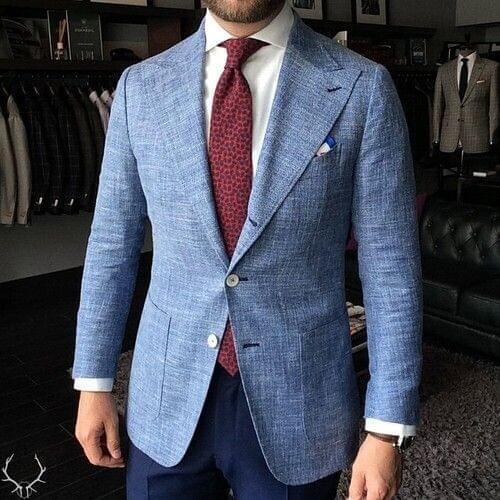 2017 Latest Coat Pant Designs Blue Linen Beach Wedding Men Suit Slim Fit 2 Piece Groom Tuxedo Custom Prom Blazer Terno Masculino