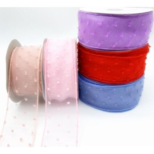 3yards/Lot 50mm Velvet Dots Organza Ribbon Lace Edge Ribbon DIY Lace Ribbon Decoration For Garment Sewing Fabric