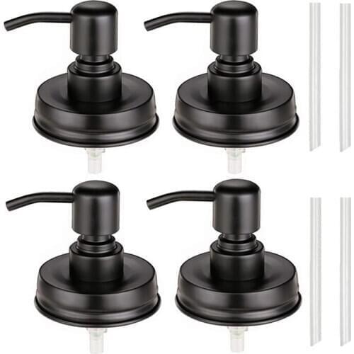 4-Pack Mason Jar Soap Dispenser Lid, Painted Black Rust Proof Lotion Dispenser Lid for Regular Mouth Mason Jar