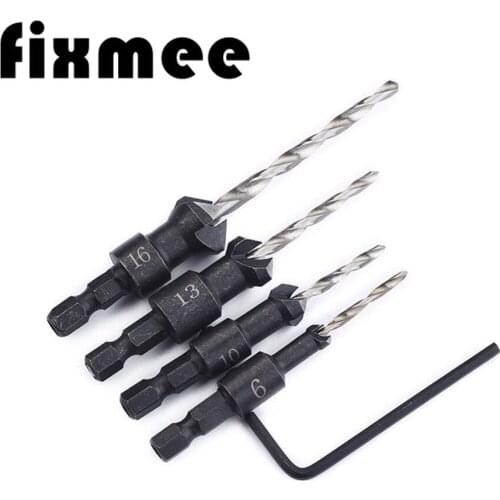 4PCSHex Quick Change Shank Countersink Tapered Drill Bits Cone Reaming Drill Bit Set Wood Woodworking Tools