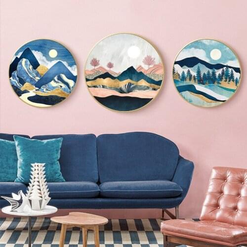 Abstract Geometry Marble Mountain Wall Art Moon Starry Sky Picture Poster Print For Living Room Home Canvas Painting Style Decor