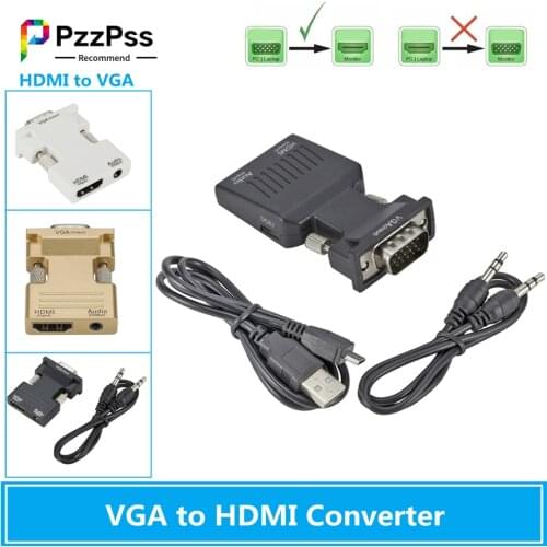 PzzPss VGA to HDMI Converter Adapter 1080P VGA Adapter For PC Laptop to HDTV Projector Video Audio HDMI-compatible to VGA