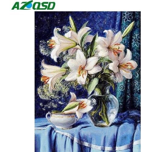 AZQSD Diamond Art Painting Lily Cross Stitch Picture Of Rhinestones 5D Diamond Embroidery Flower Mosaic Decor For Home Gift