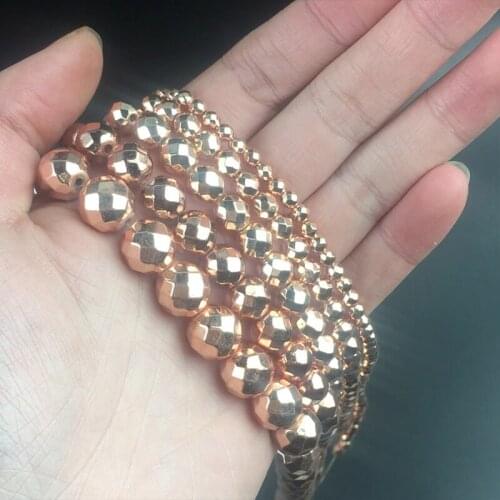 Natural Faceted Rose Gold Hematite Beads Round Loose Stone Beads For Jewelry Making DIY Bracelet Accessories 2/3/4/6/8/10mm 15