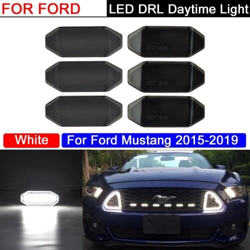 6Pcs Front Grille White LED DRL Daytime Running Driving Light For Ford Mustang 2015 2016 2017 2018 2019