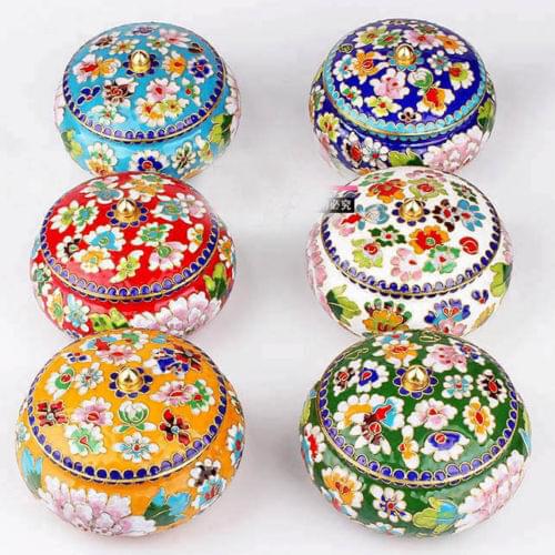 Exotic Chinese 100%Handmade Vintage Cloisonne Storage Tank Jewerly Box Gift Box 5inches
